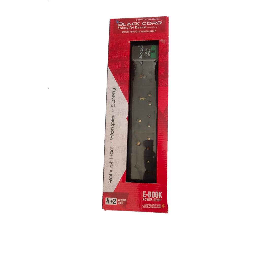 BLACK CORD 4+2 SPIKE 5MTR CABLE HEAVY POWER STRIP