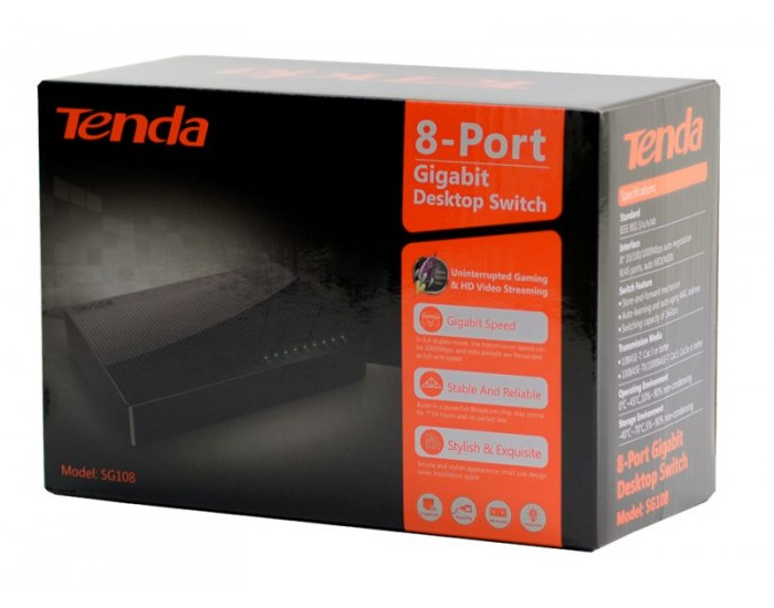 TENDA 8 PORT GIGABIT DESKTOP SWITCH 10/1000 MBPS SG108M